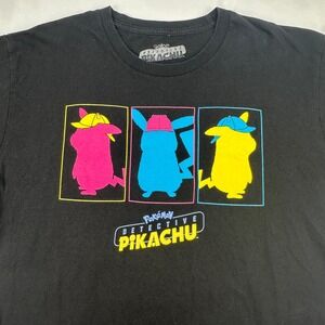 Pokemon Detective Pikachu Movie Graphic T-Shirt Mens L Black Neon Silhouette
